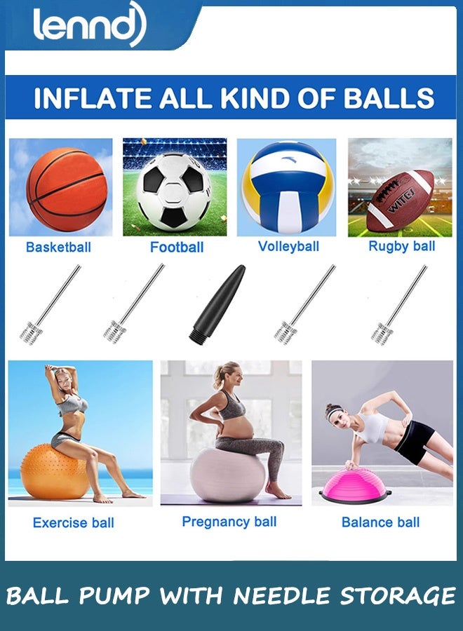 لينند مضخة كرات مزودة بوحدة تخزين للإبر، مضخة كرة سلة بخمس إبر وكابل قابل للتمديد، مضخات كرة قدم، مضخة كرة طائرة، منفاخ كرات الرجبي - مثالية لجميع أنواع الكرات - Image 5